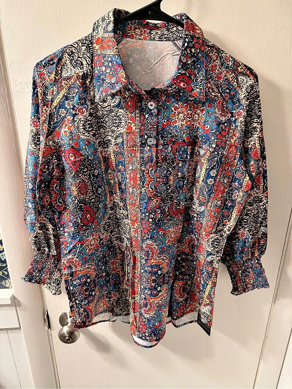 Kistore Paisley Button Down Shirt in Blue & Red NWT